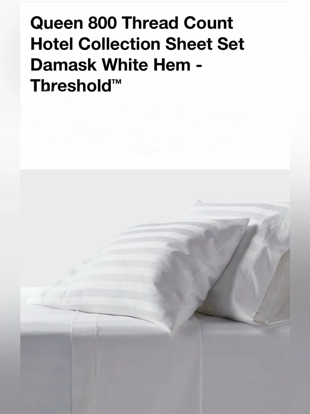 Threshold White Damask Stripe Hotel-Style Cotton Sheet Set